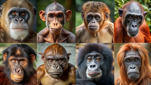 A Captivating Panorama of Diverse Primate Species in Vivid Portraits