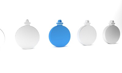 Fototapeta premium Blue Christmas ball icon isolated on white background. Merry Christmas and Happy New Year. Minimalism concept. 3D render illustration