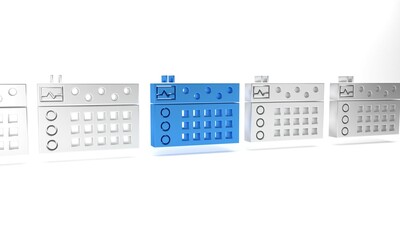 Blue Drum machine icon isolated on white background. Musical equipment. Minimalism concept. 3D render illustration