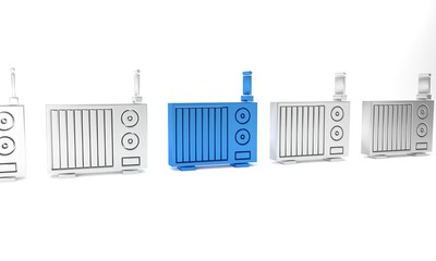 Blue Radio with antenna icon isolated on white background. Minimalism concept. 3D render illustration