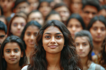 Fototapeta premium A group of young Indian people with smiling faces standing together. Selectively focussed.