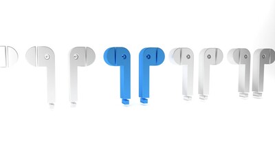 Blue Air headphones icon icon isolated on white background. Holder wireless in case earphones garniture electronic gadget. Minimalism concept. 3D render illustration