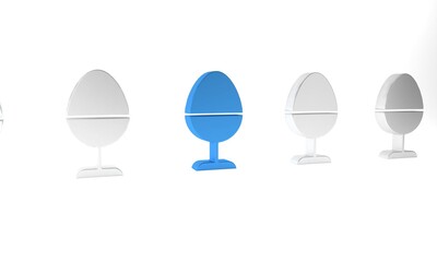Blue Chicken egg on a stand icon isolated on white background. Minimalism concept. 3D render illustration