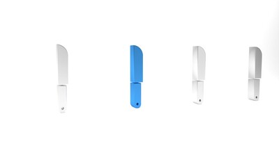 Blue Knife icon isolated on white background. Cutlery symbol. Minimalism concept. 3D render illustration