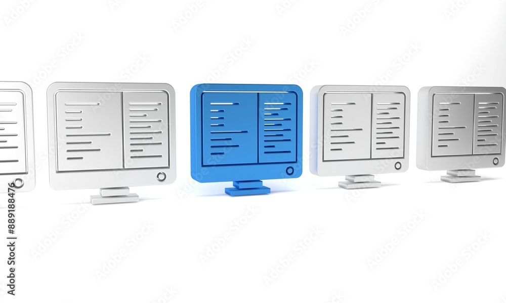 Poster blue computer monitor screen icon isolated on white background. electronic device. front view. minim