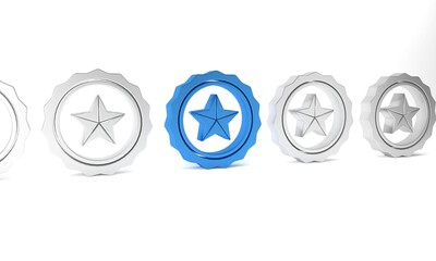 Blue Police badge icon isolated on white background. Sheriff badge sign. Minimalism concept. 3D render illustration