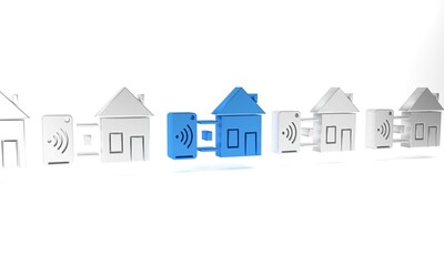 Blue Smart home icon isolated on white background. Remote control. Minimalism concept. 3D render illustration