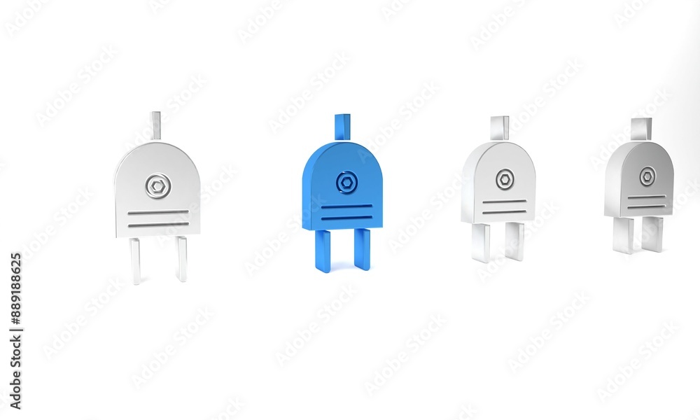 Sticker Blue Electric plug icon isolated on white background. Concept of connection and disconnection of the electricity. Minimalism concept. 3D render illustration