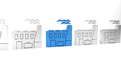 Naklejka premium Blue Coal power plant and factory icon isolated on white background. Energy industrial concept. Coal power station. Minimalism concept. 3D render illustration