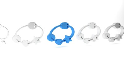 Blue Rattle baby toy icon isolated on white background. Beanbag sign. Minimalism concept. 3D render illustration