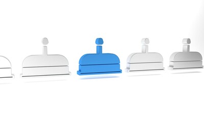 Blue Cake with burning candles icon isolated on white background. Happy Birthday. Minimalism concept. 3D render illustration