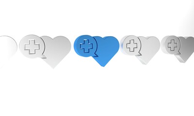 Blue Heart with a cross icon isolated on white background. First aid. Healthcare, medical and pharmacy sign. Minimalism concept. 3D render illustration