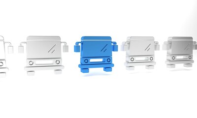 Blue Bus icon isolated on white background. Transportation concept. Bus tour transport sign. Tourism or public vehicle symbol. Minimalism concept. 3D render illustration