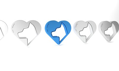 Blue Heart with cat icon isolated on white background. Love to the animals. Minimalism concept. 3D render illustration