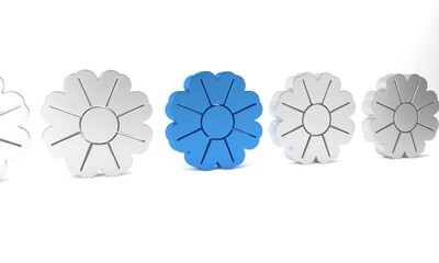 Blue Flower icon isolated on white background. Minimalism concept. 3D render illustration