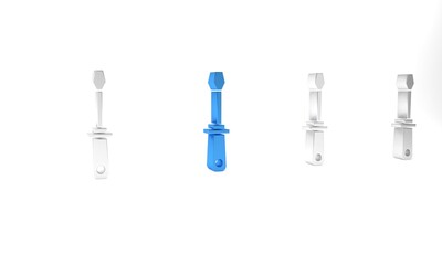 Blue Screwdriver icon isolated on white background. Service tool symbol. Minimalism concept. 3D render illustration
