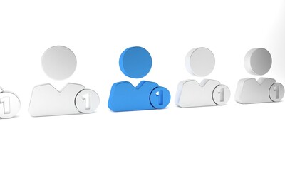 Blue Add to friend icon isolated on white background. Minimalism concept. 3D render illustration