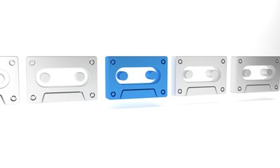 Fototapeta premium Blue Retro audio cassette tape icon isolated on white background. Minimalism concept. 3D render illustration