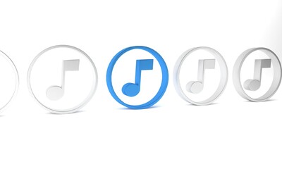 Blue Music note, tone icon isolated on white background. Minimalism concept. 3D render illustration