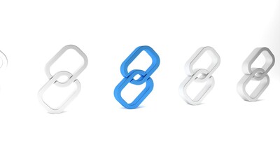 Blue Chain link icon isolated on white background. Link single. Minimalism concept. 3D render illustration