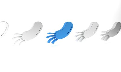 Blue Bacteria icon isolated on white background. Bacteria and germs, microorganism disease causing, cell cancer, microbe, virus, fungi. Minimalism concept. 3D render illustration