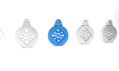 Blue Christmas ball icon isolated on white background. Merry Christmas and Happy New Year. Minimalism concept. 3D render illustration