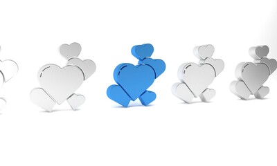 Blue Heart icon isolated on white background. Romantic symbol linked, join, passion and wedding. Valentine day symbol. Minimalism concept. 3D render illustration