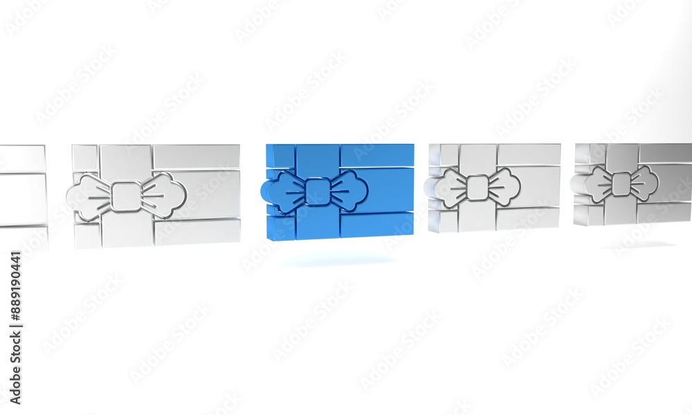 Sticker Blue Gift box icon isolated on white background. Minimalism concept. 3D render illustration