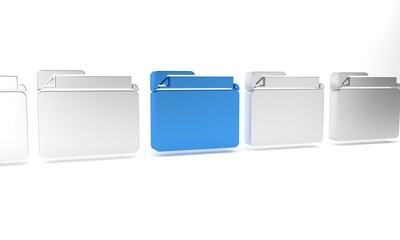 Blue Document folder icon isolated on white background. Accounting binder symbol. Bookkeeping management. Minimalism concept. 3D render illustration