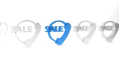 Blue Telephone 24 hours support icon isolated on white background. All-day customer support call-center. Full time call services. Minimalism concept. 3D render illustration