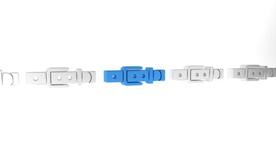 Blue Leather belt with buttoned steel buckle icon isolated on white background. Minimalism concept. 3D render illustration