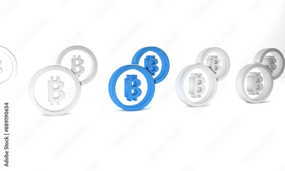 Poster blue cryptocurrency coin bitcoin icon isolated on white background. physical bit coin. blockchain ba