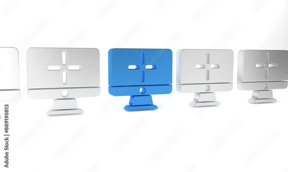 Aufkleber blue computer monitor icon isolated on white background. pc component sign. minimalism concept. 3d r