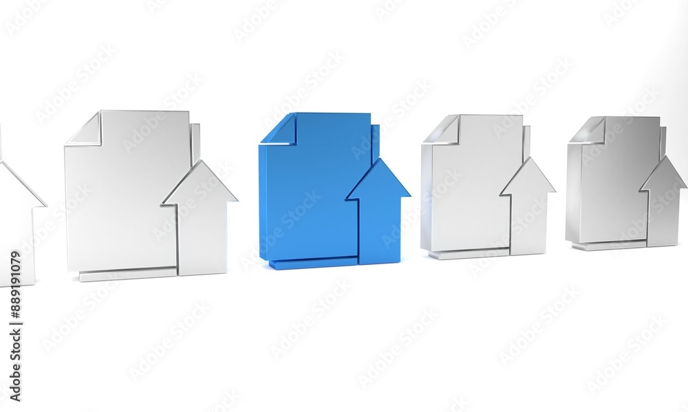 Poster blue upload file document icon isolated on white background. document arrow. minimalism concept. 3d 