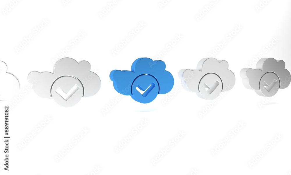 Poster blue cloud with check mark icon isolated on white background. cloud storage data protection. cloud c
