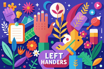 Obraz premium Illustration of left hands with flowers and leaves