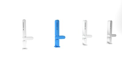 Blue Police rubber baton icon isolated on white background. Rubber truncheon. Police Bat. Police equipment. Minimalism concept. 3D render illustration