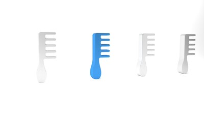 Blue Hairbrush icon isolated on white background. Comb hair sign. Barber symbol. Minimalism concept. 3D render illustration