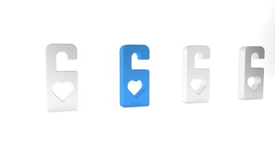 Blue Please do not disturb with heart icon isolated on white background. Hotel Door Hanger Tags. Minimalism concept. 3D render illustration
