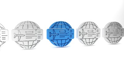 Blue Airline ticket icon isolated on white background. Plane ticket. Minimalism concept. 3D render illustration