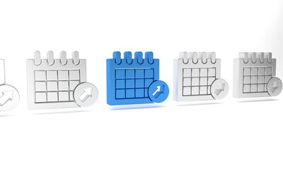 Blue Calendar icon isolated on white background. Event reminder symbol. Minimalism concept. 3D render illustration