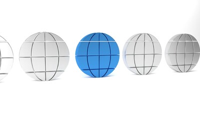 Blue Earth globe icon isolated on white background. World or Earth sign. Global internet symbol. Geometric shapes. Minimalism concept. 3D render illustration
