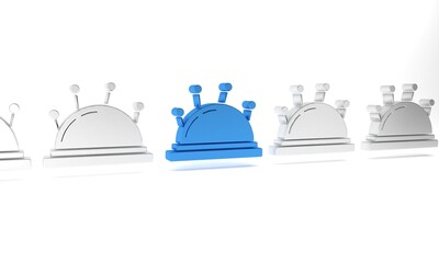 Blue Needle bed and needles icon isolated on white background. Handmade and sewing theme. Minimalism concept. 3D render illustration