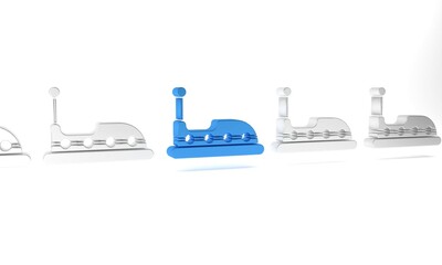 Obraz premium Blue Bumper car icon isolated on white background. Amusement park. Childrens entertainment playground, recreation park. Minimalism concept. 3D render illustration