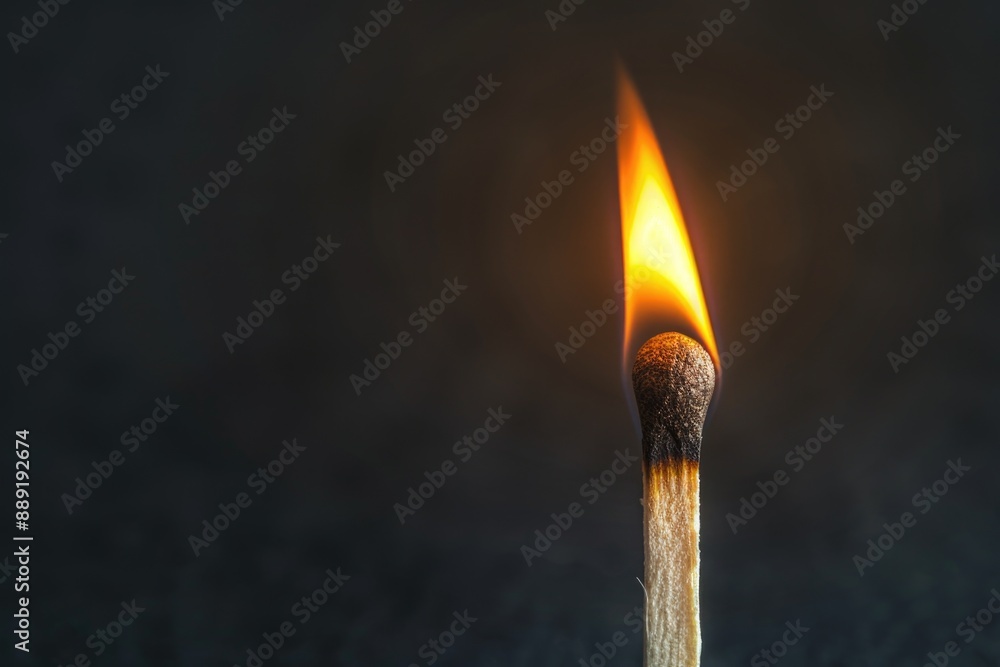 Poster a single matchstick with the tip lit and glowing, perfect for use in various contexts