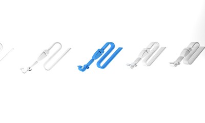 Blue Fishing line with hook and float icon isolated on white background. Fishing tackle. Minimalism concept. 3D render illustration