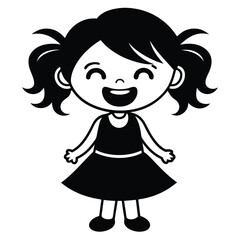 Happy cute girl , funny  character vector silhouette