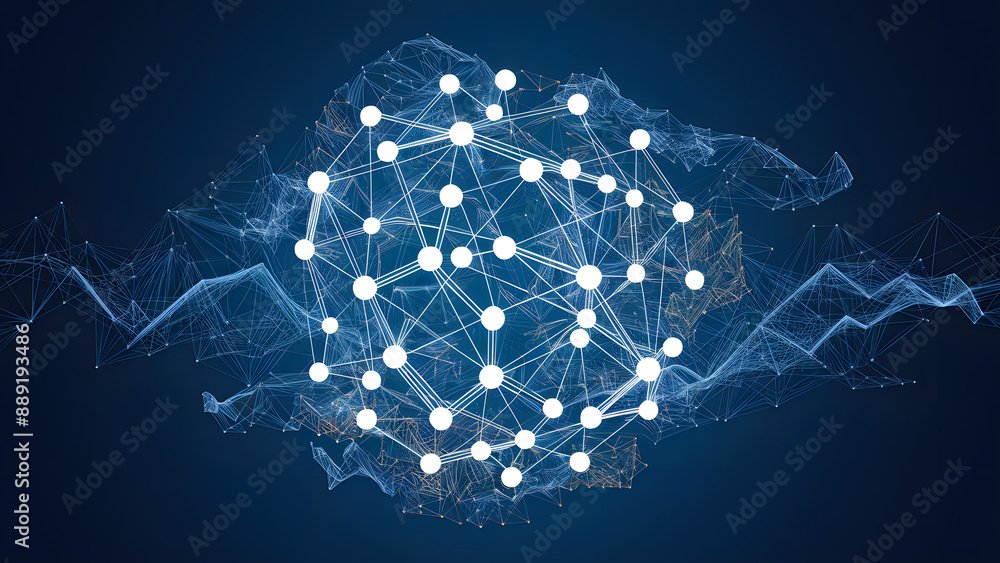 Poster a digital representation of a network or web. it consists of interconnected nodes, represented by wh