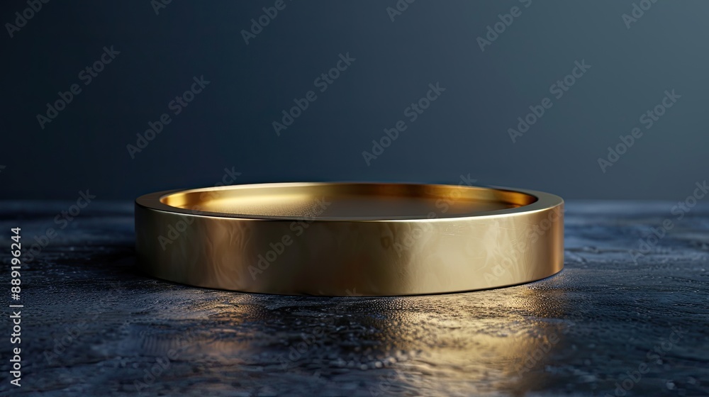 Poster gold round podium on dark surface. perfect for showcasing products or displaying objects.