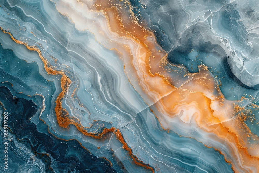 Poster abstract marble texture with blue and gold. great for background or design element.